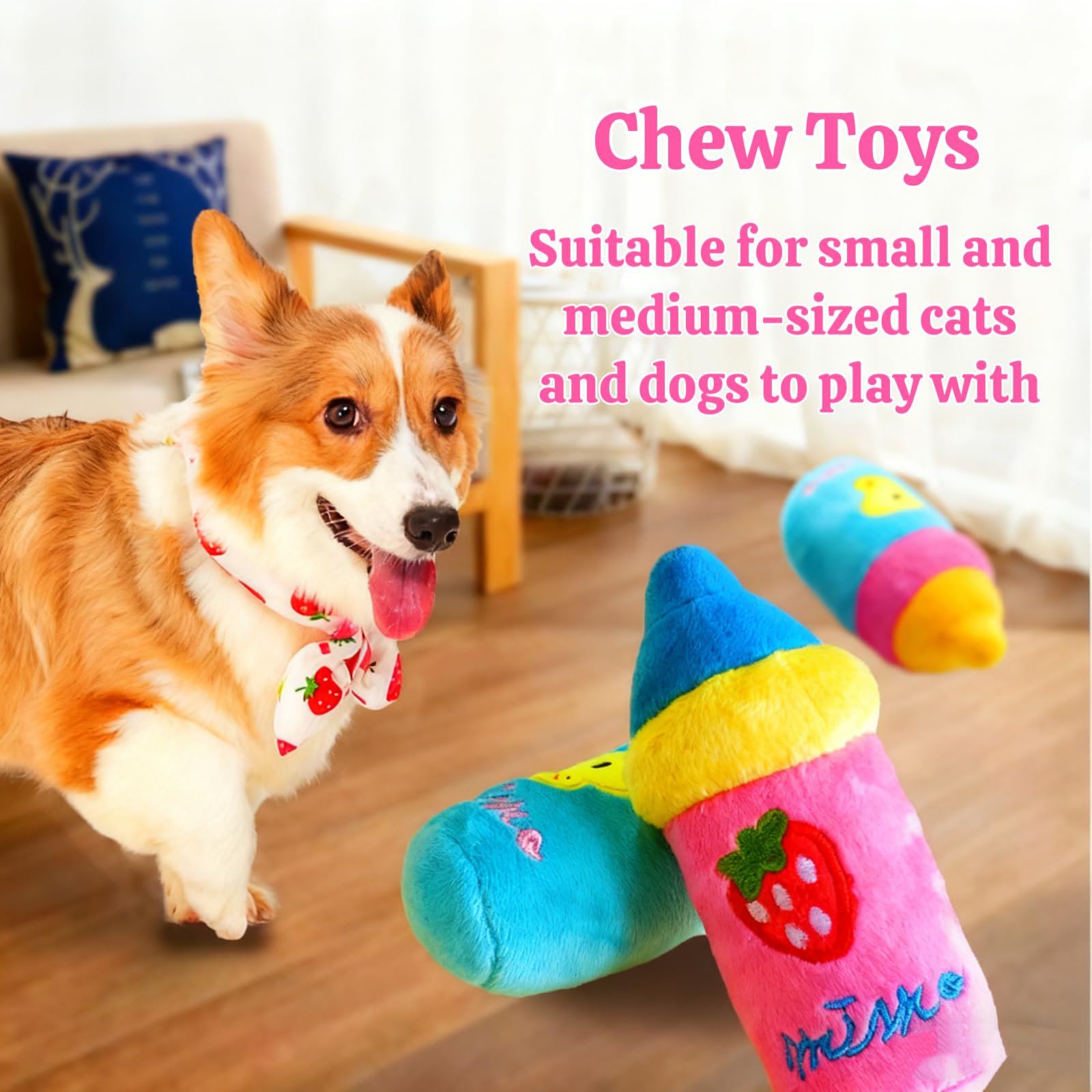 XWTMIM plush dog baby bottle toy squeaker close-up enhances solo play sessions