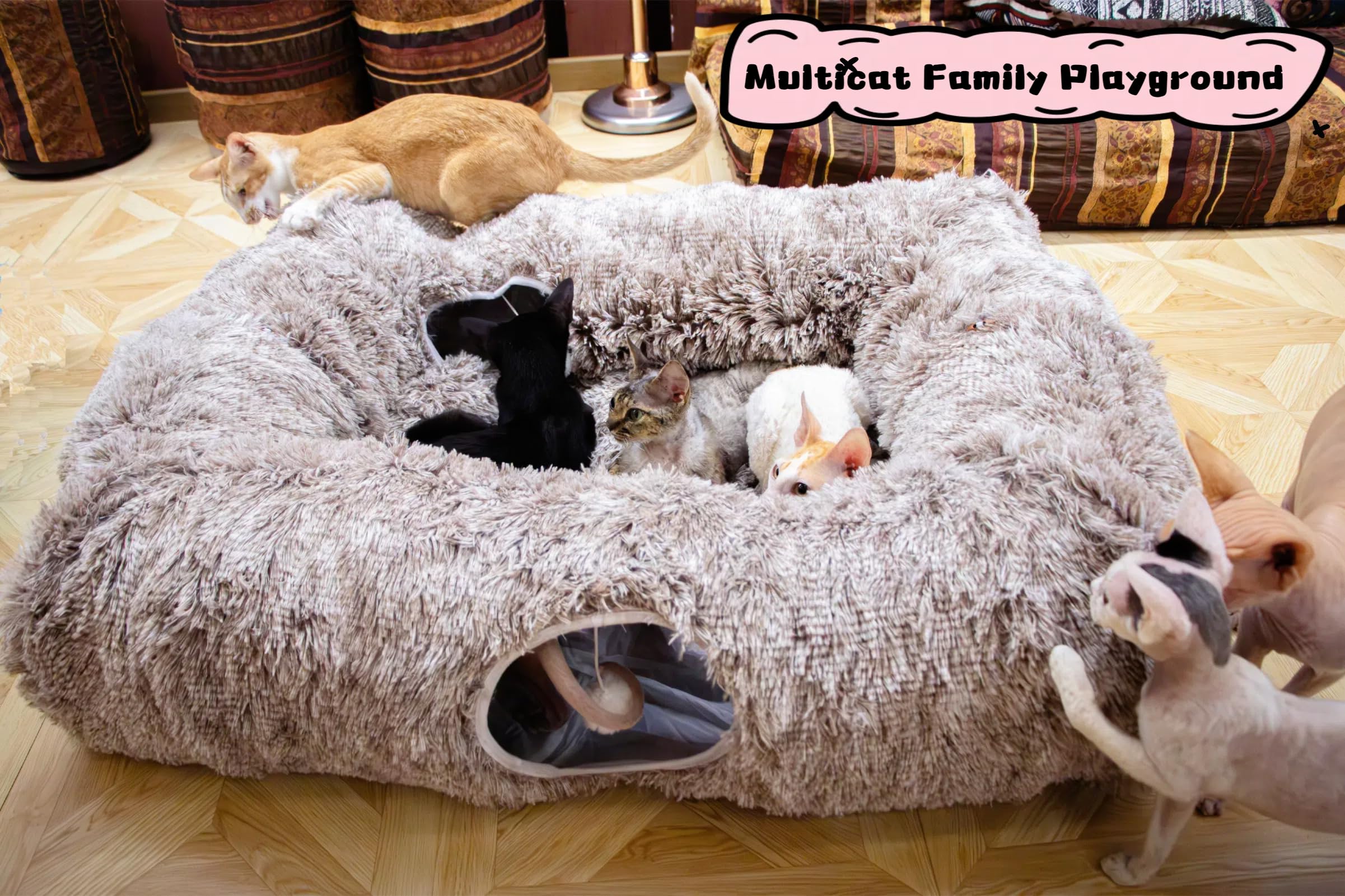 XxingSheep 4 Cave XL Cat Tunnel Bed interior invites multi-entry exploration for playful cats.