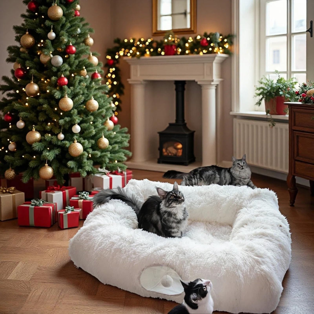 xxingsheep 4-cave tunnel bed wide-angle highlights spacious lounging for multiple cats.
