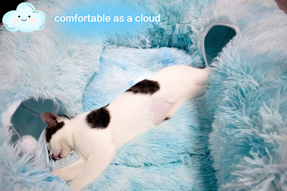 XxingSheep azure bed features warm mat for relaxing naps and winter warmth.