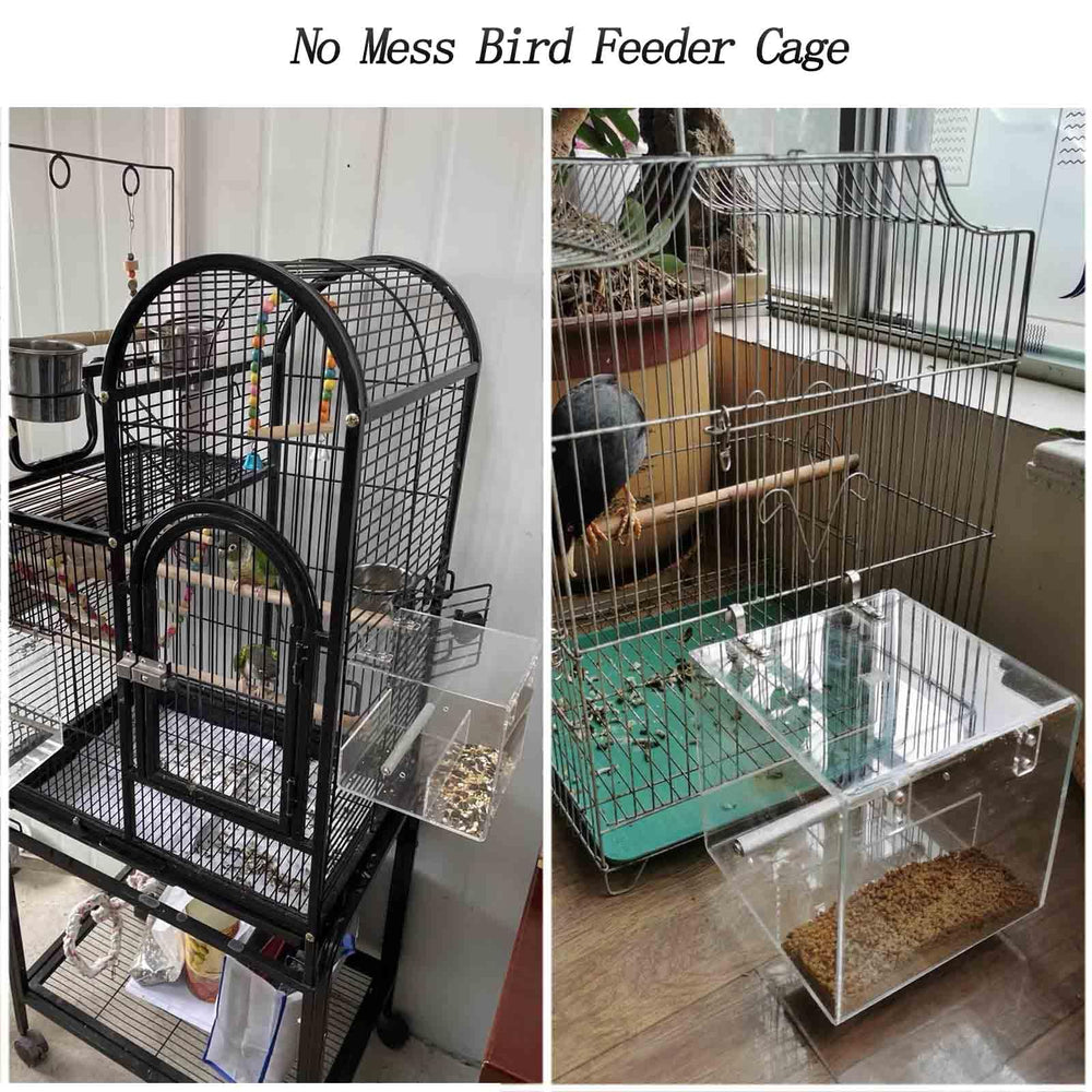 Xxmbbjy No Mess Bird Feeder clear acrylic close-up emphasizes durable, easy-to-clean material