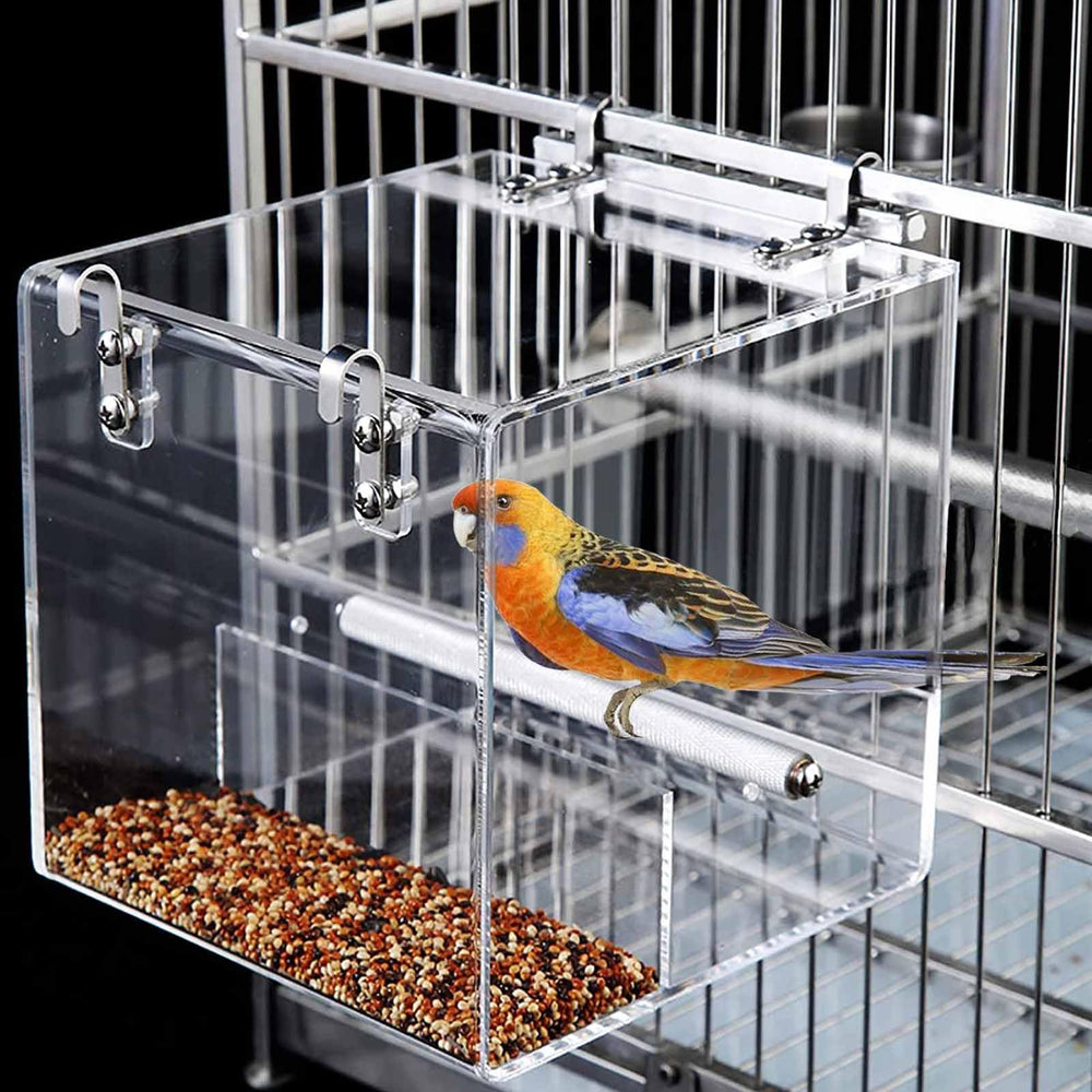 Xxmbbjy No Mess Bird Feeder cage front view shows tidy feeding for small birds.