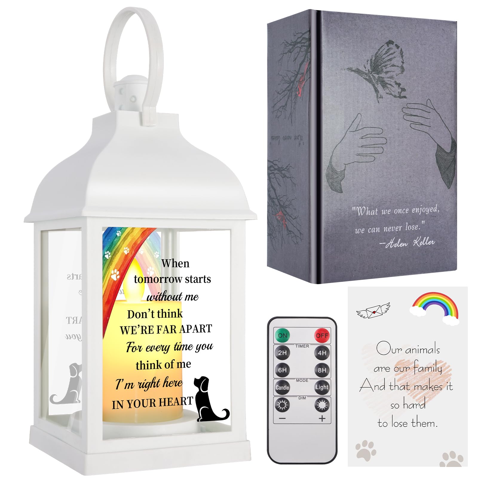 XXSTAR dog memorial lantern lit with remote showing comforting glow for grieving pet owners