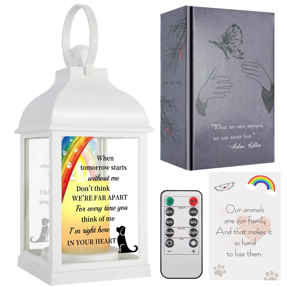 XXSTAR dog memorial lantern lit with remote showing comforting glow for grieving pet owners