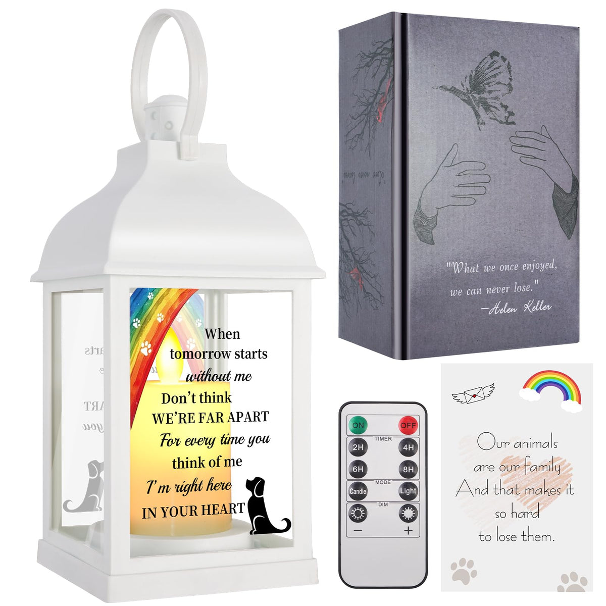 XXSTAR dog memorial lantern lit with remote showing comforting glow for grieving pet owners