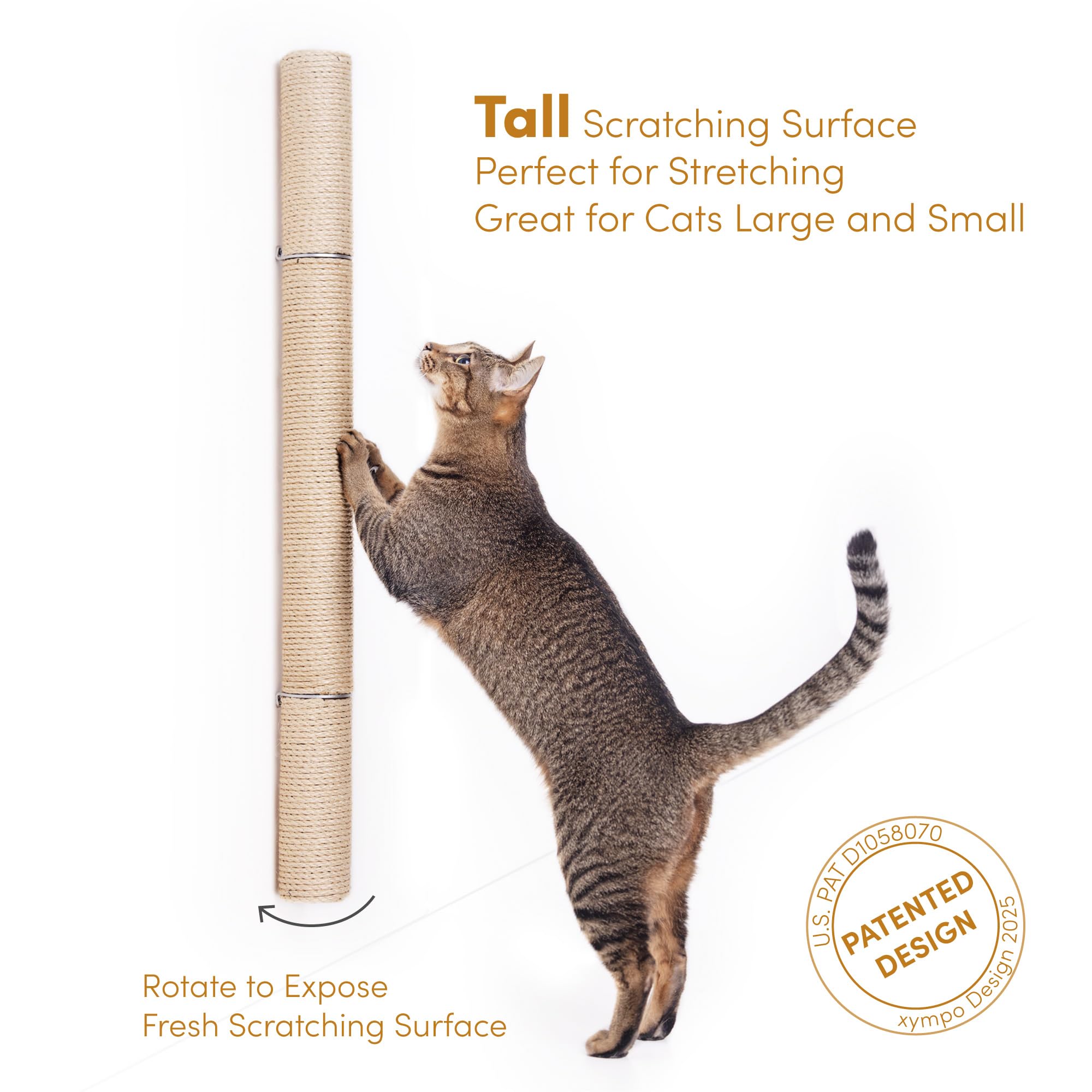 Xympo sisal post withstands enthusiastic scratching sessions over time.