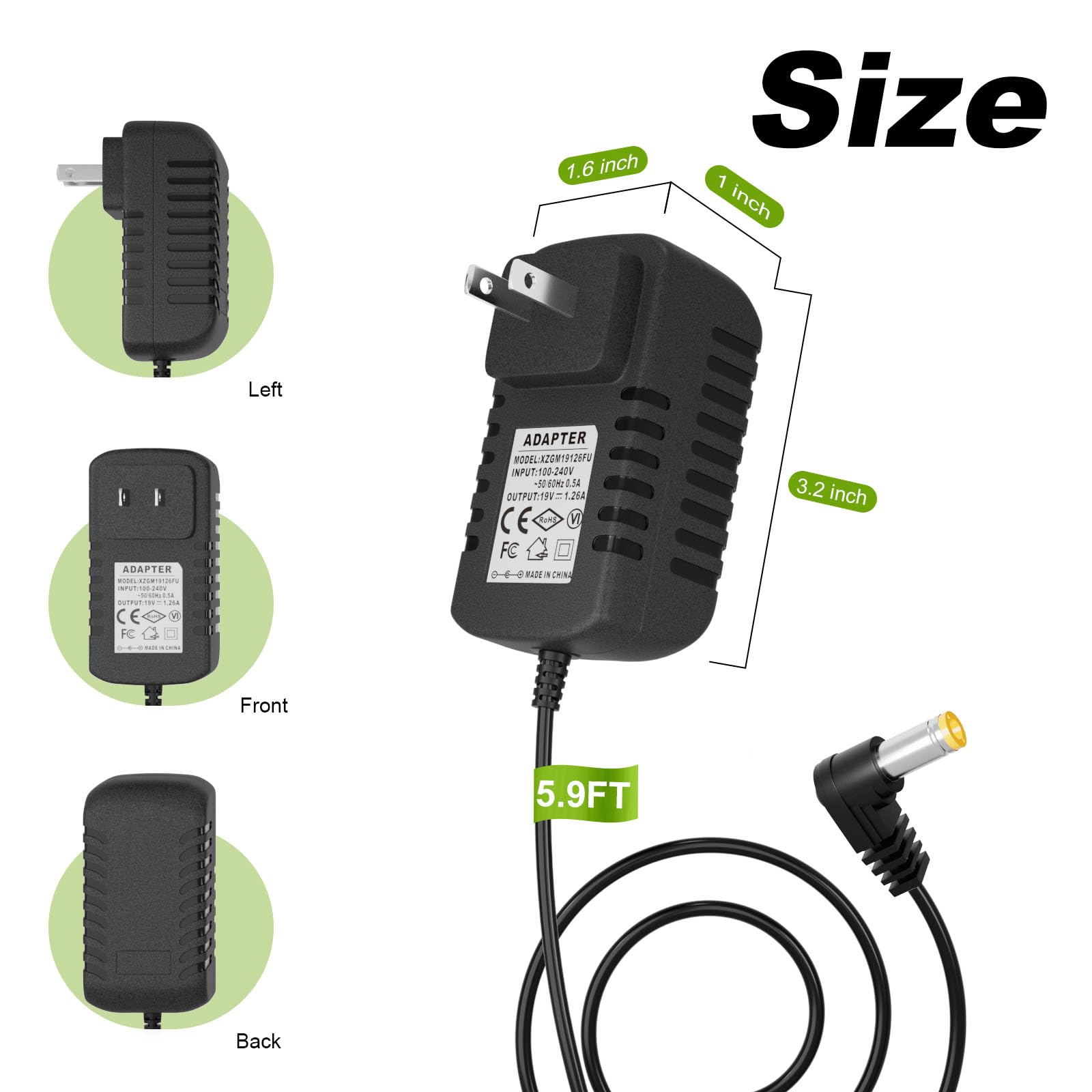 XZGm 100-240V input universal compatibility ready for travel