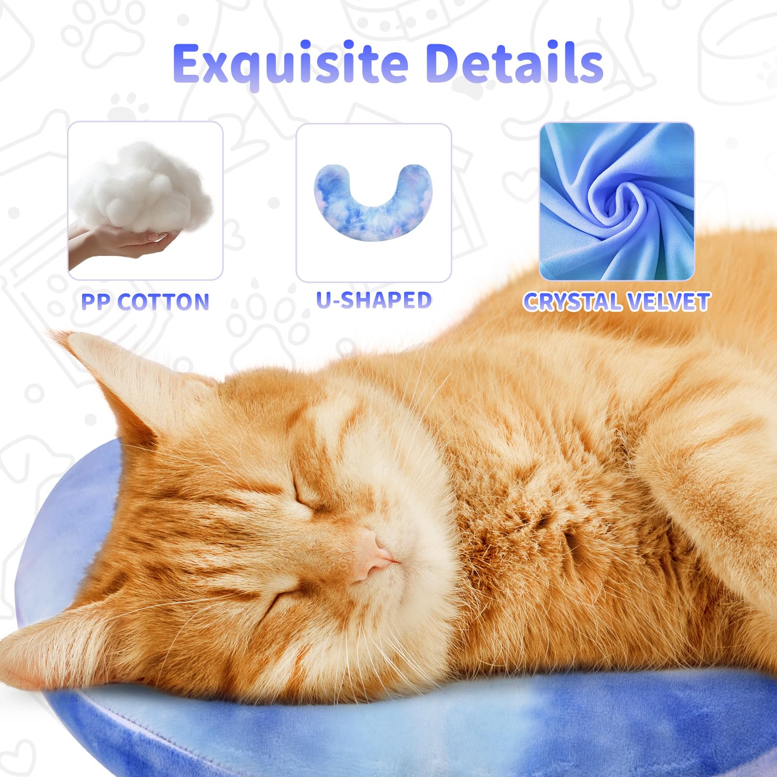 Y-blue Cat Pillow crystal velvet fabric offers soft, luxurious nap-time touch.
