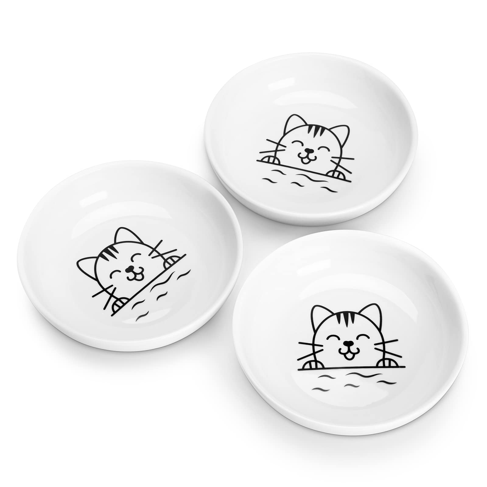 Y YHY cat bowls wide dish white front view reduces whisker fatigue.