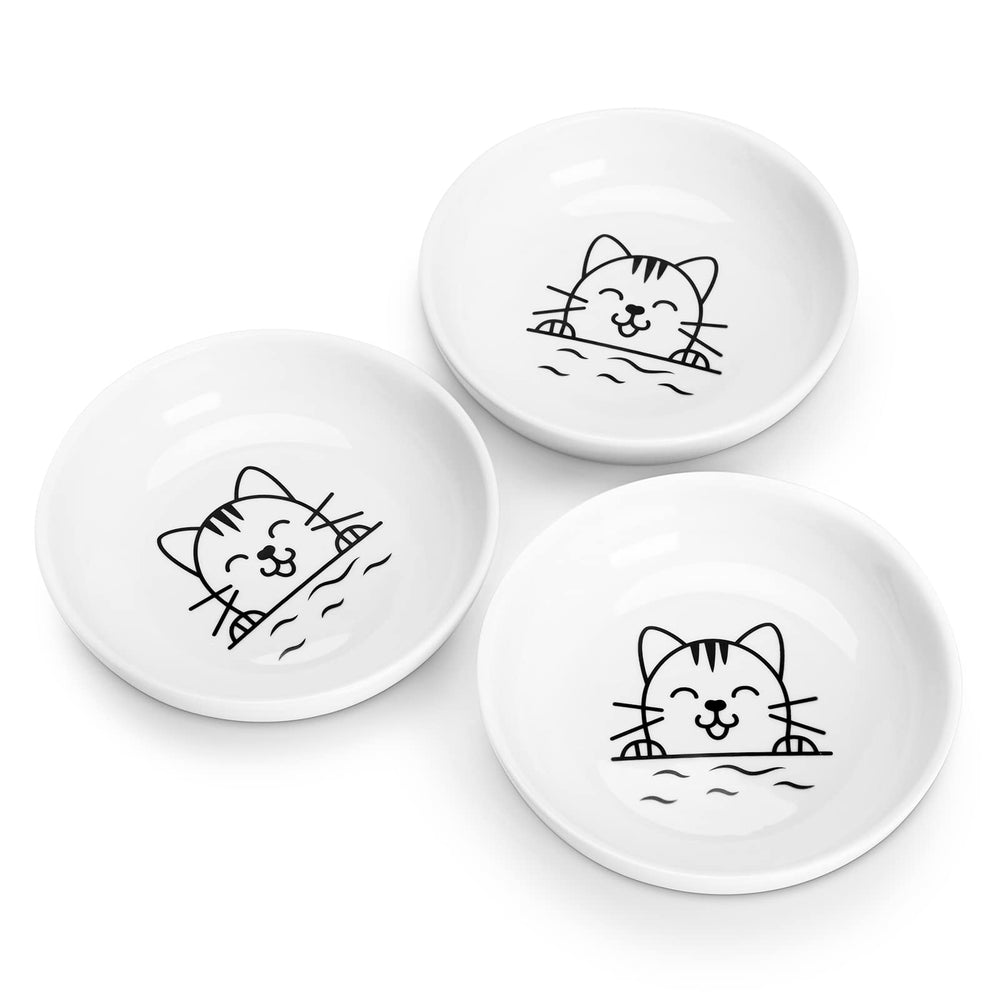 Y YHY cat bowls wide dish white front view reduces whisker fatigue.