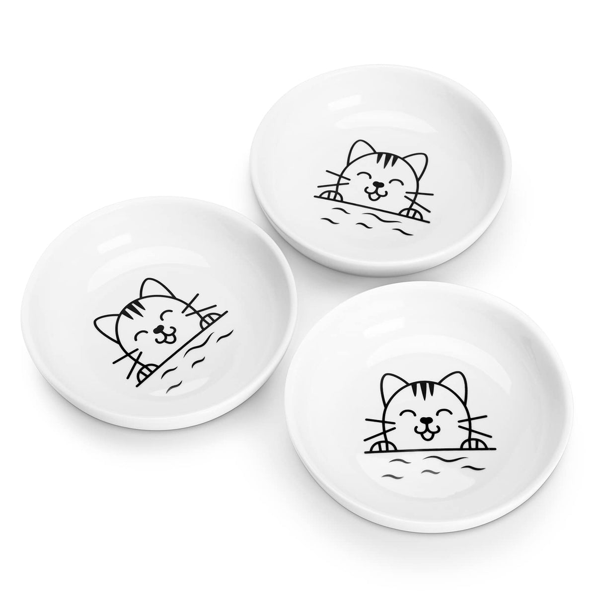 Y YHY cat bowls wide dish white front view reduces whisker fatigue.