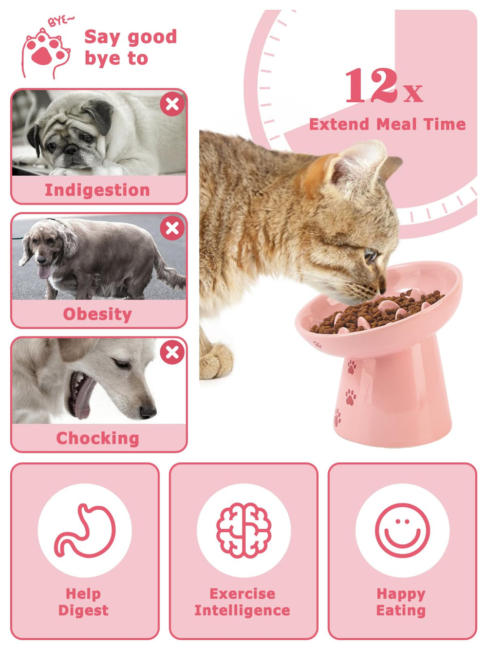 Y YHY elevated cat bowl pink side view highlights raised height for natural posture.