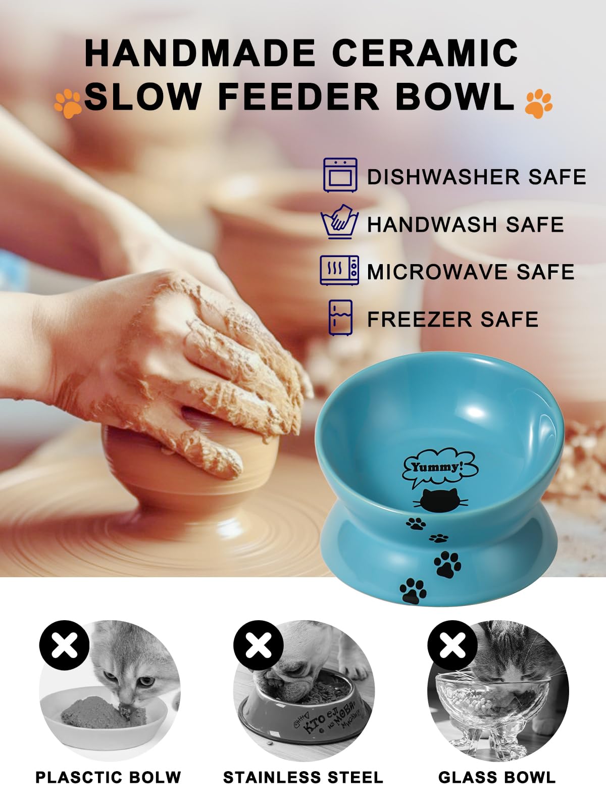 Y YHY lake-blue-ceramic-bowl adds durable style to daily feeding routines.