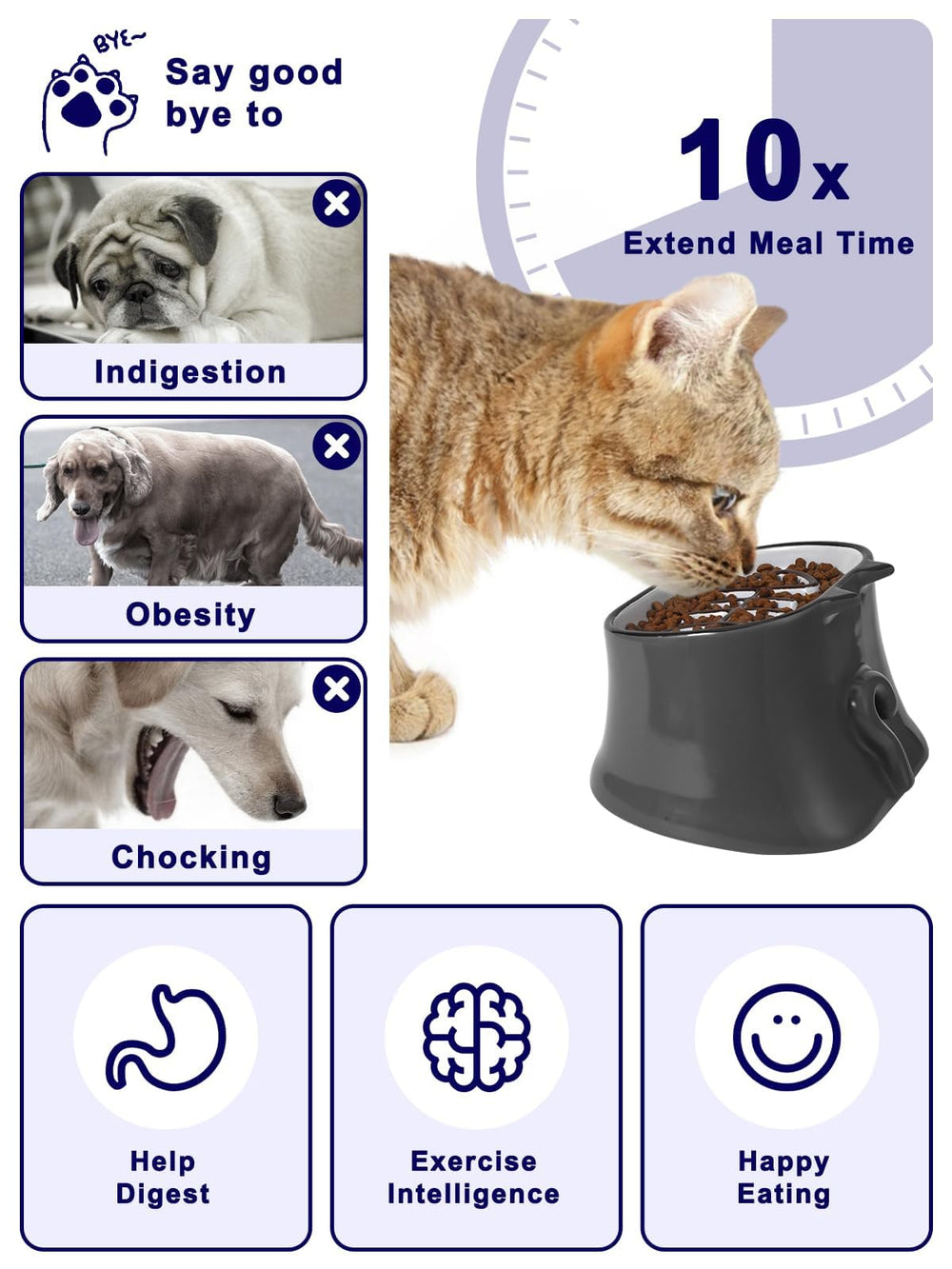 Y YHY slow feeder cat bowl tilted design guides natural head position while eating.