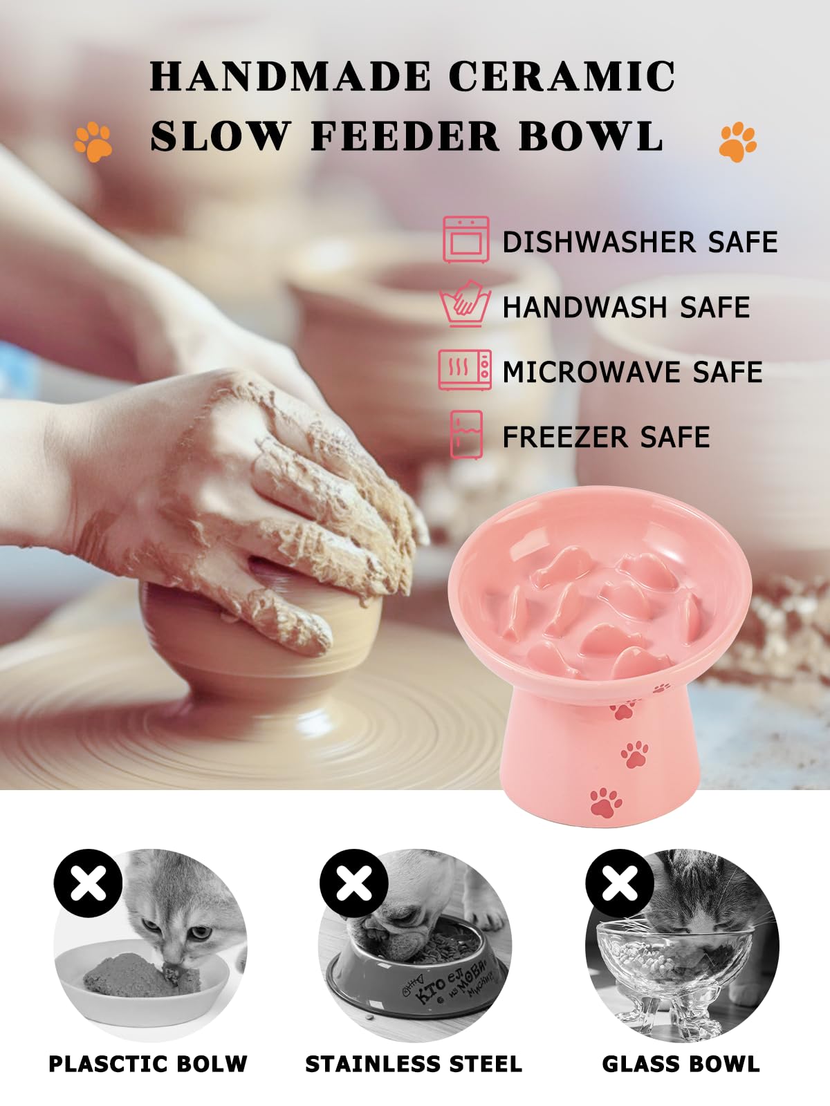 Y YHY weighted-base pink anti-tip bowl helps keep meals steady.