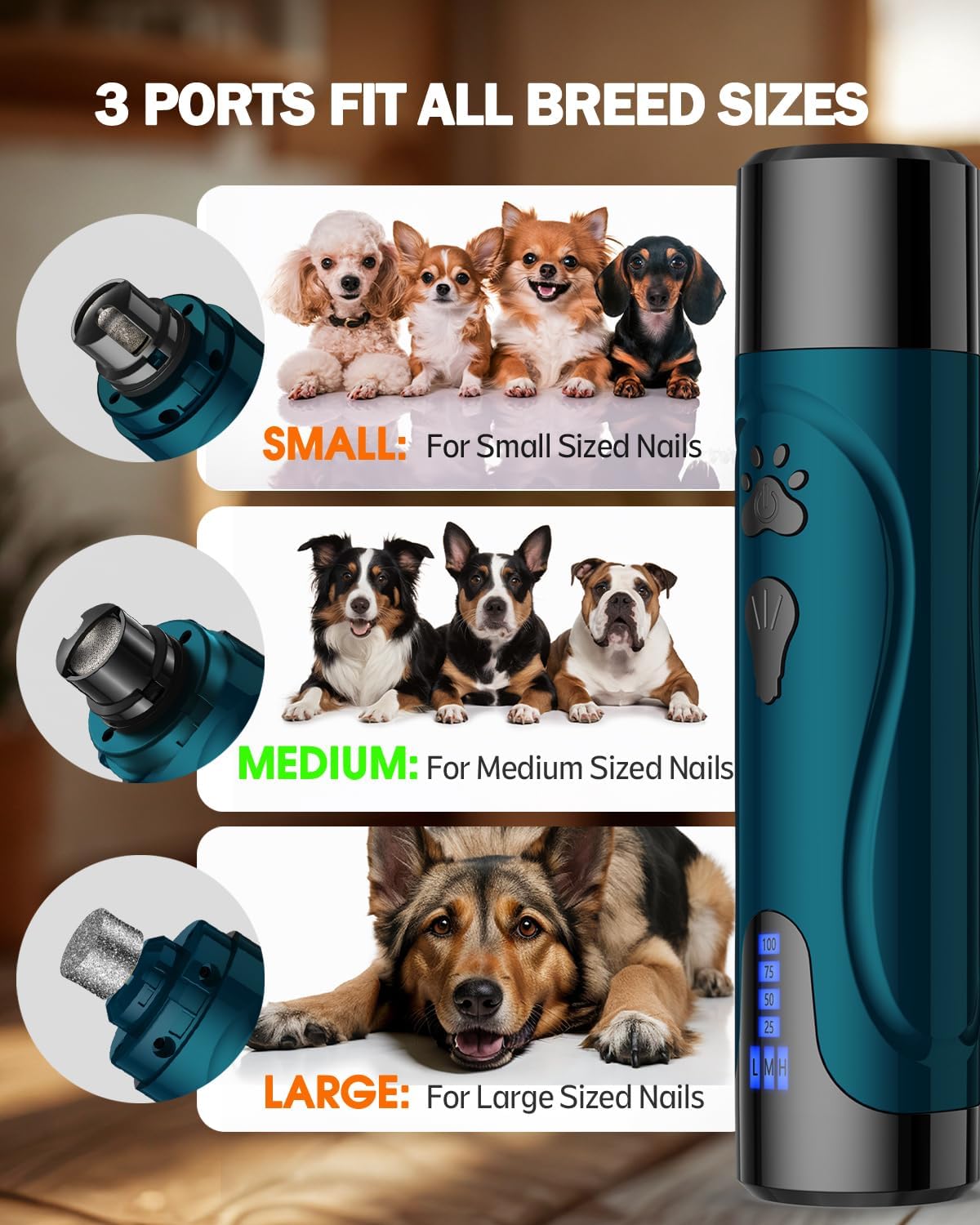 YABIFE large-capacity battery display helps plan grooming sessions.