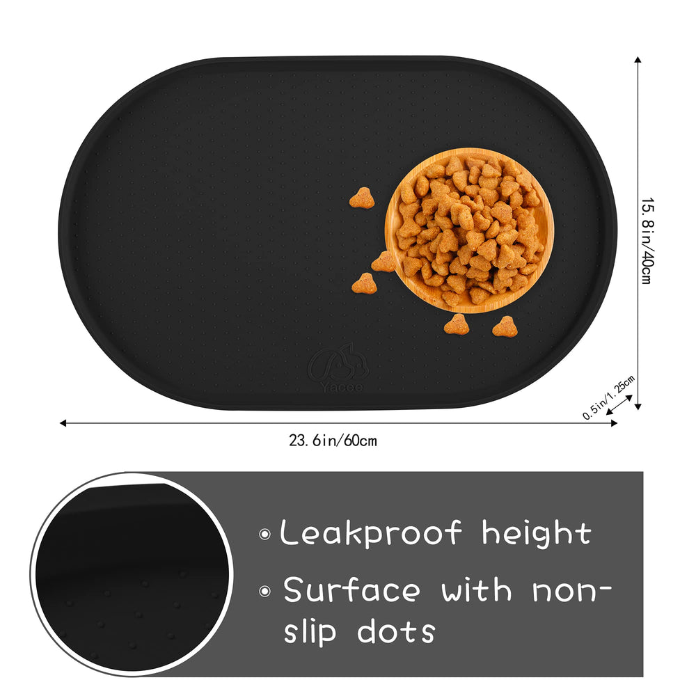 Yacee raised-edge dog food mat with a 0.5-inch lip protects floors during meals.