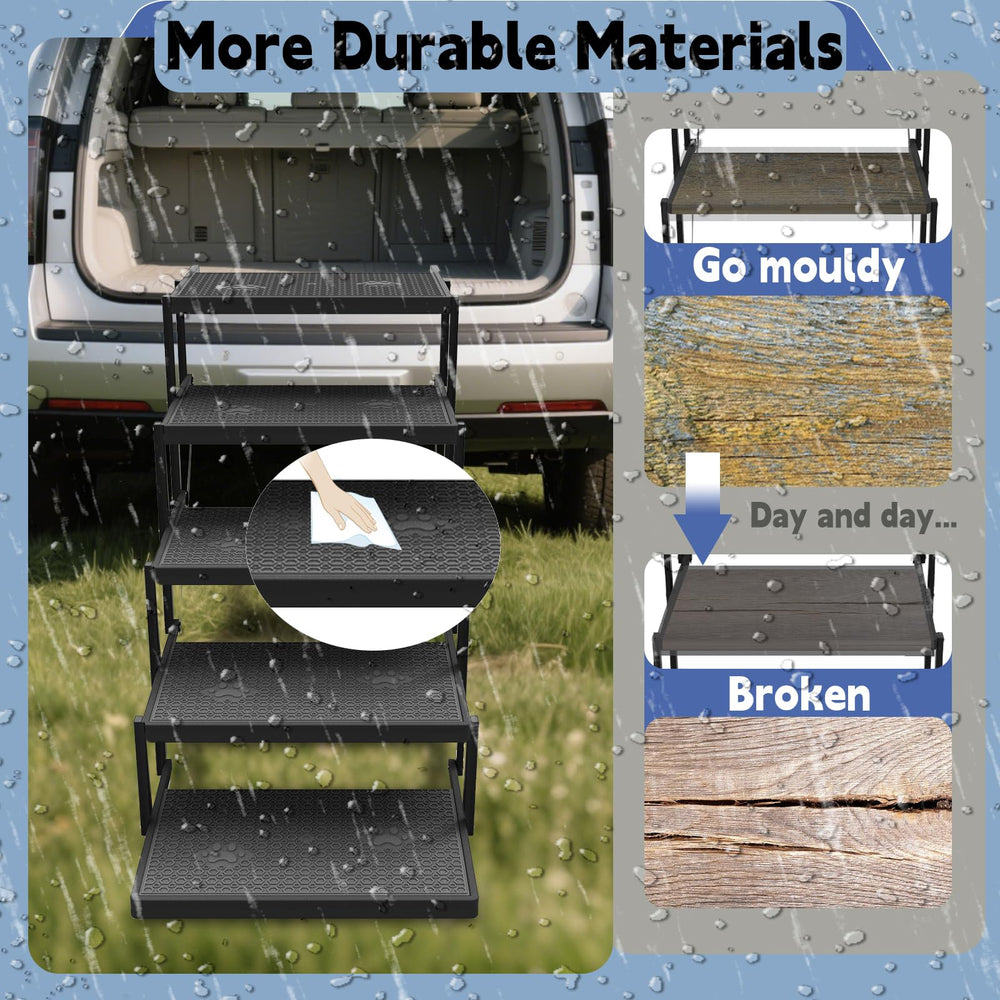 YACONA dog stairs folded flat transport enables easy storage.