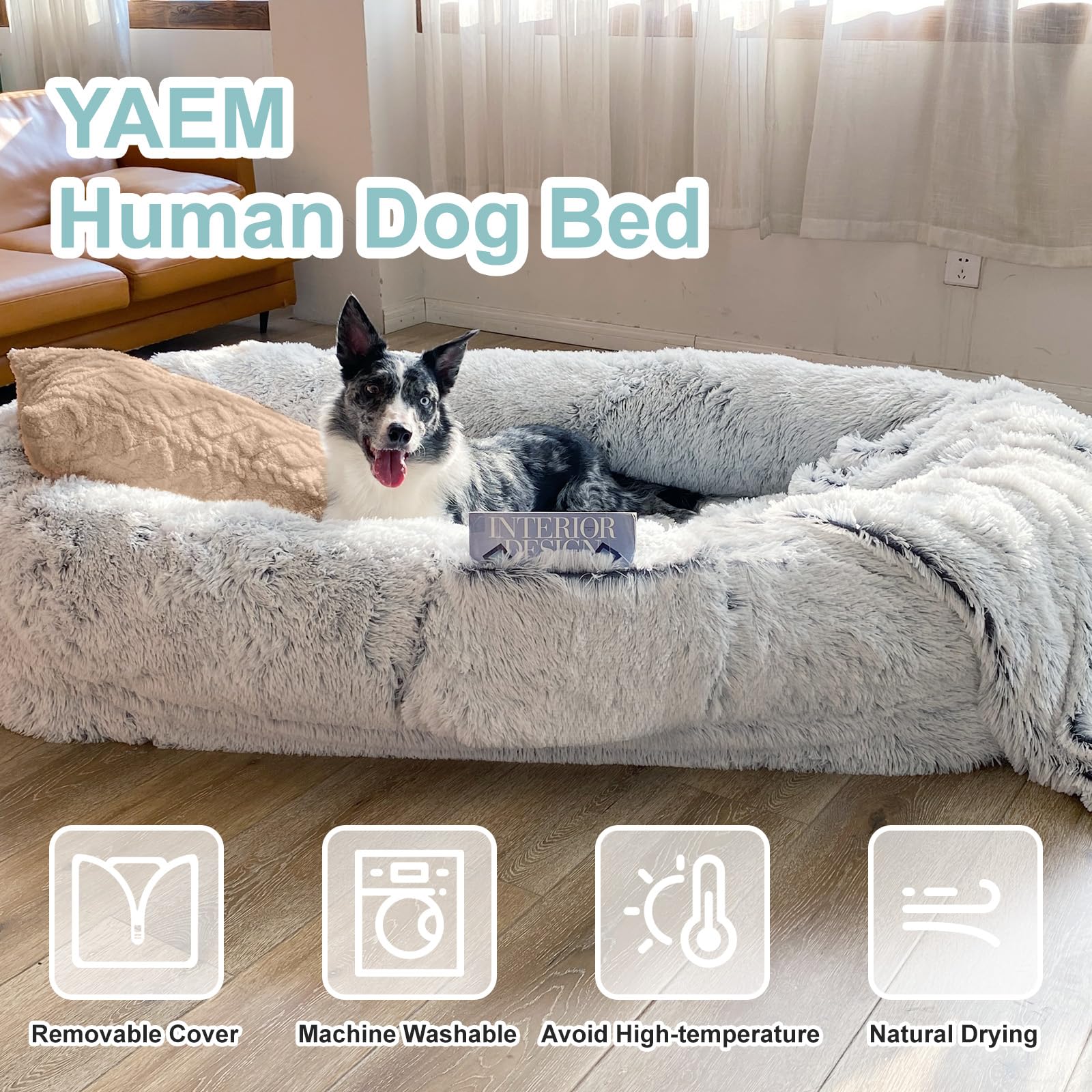 YAEM human dog bed non-slip bottom stays put on slick floors