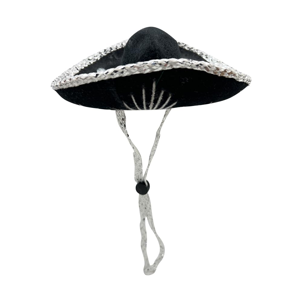 YAJUA mini sombrero 6in black with silver stitching for stylish fiesta pets