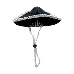 YAJUA mini sombrero 6in black with silver stitching for stylish fiesta pets