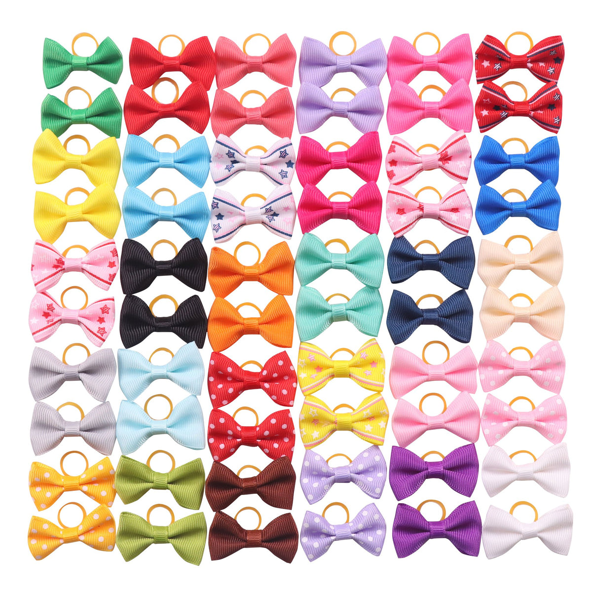 YAKA 60Pcs puppy bows close-up showing vibrant mix colors for stylish grooming