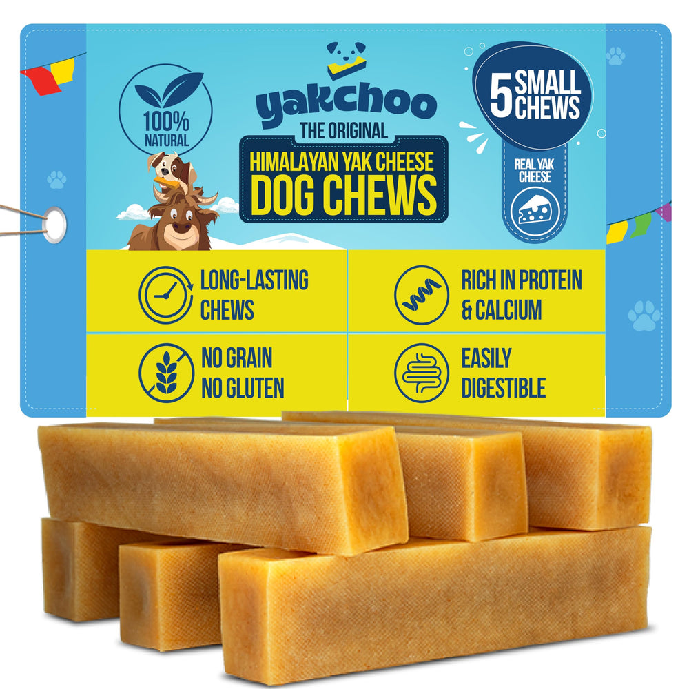 Yakchoo Real Himalayan Dog Chews packaging highlights natural ingredients and clean design.