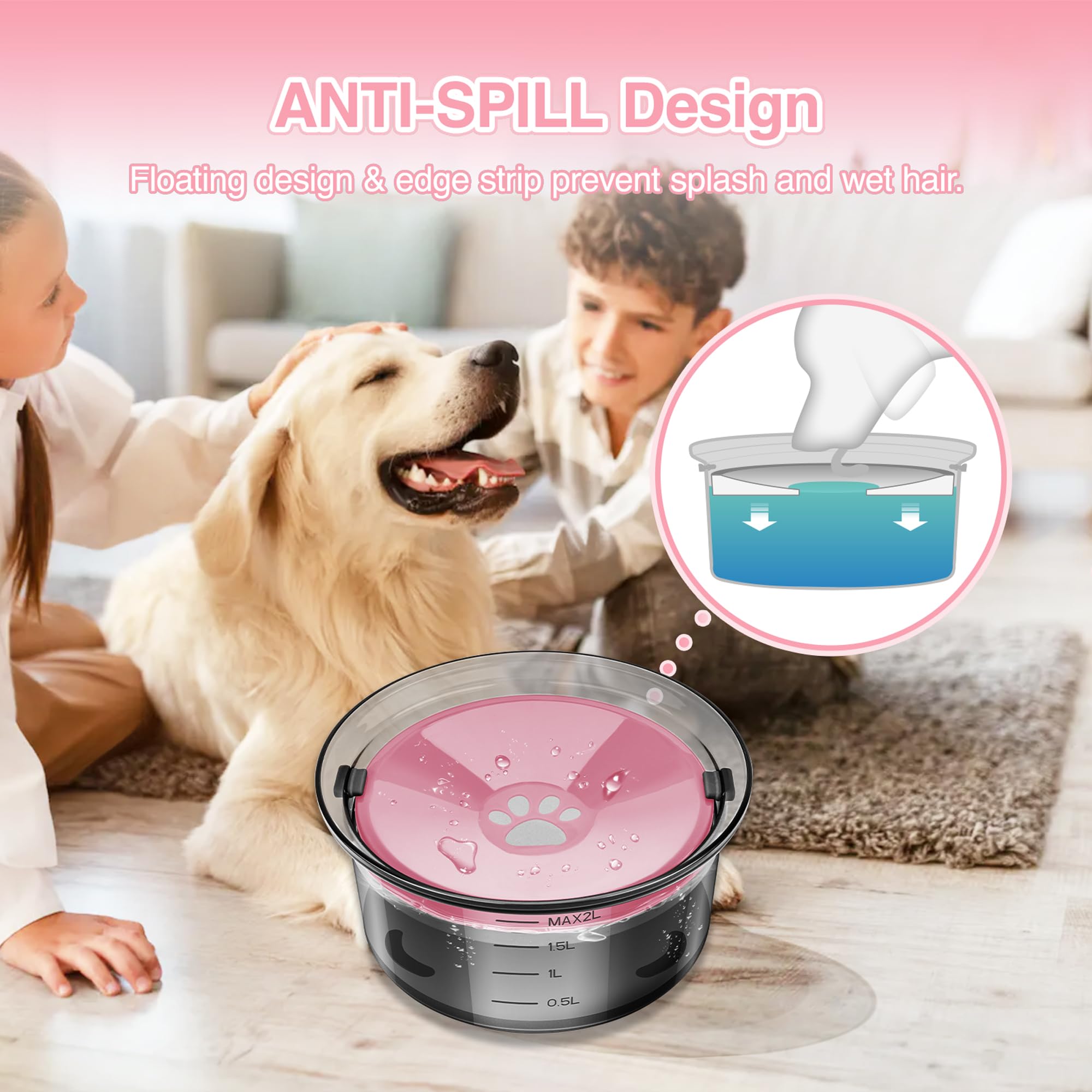 Yalanle pink 2L dog water bowl with pink color matches interiors and is easy to clean.