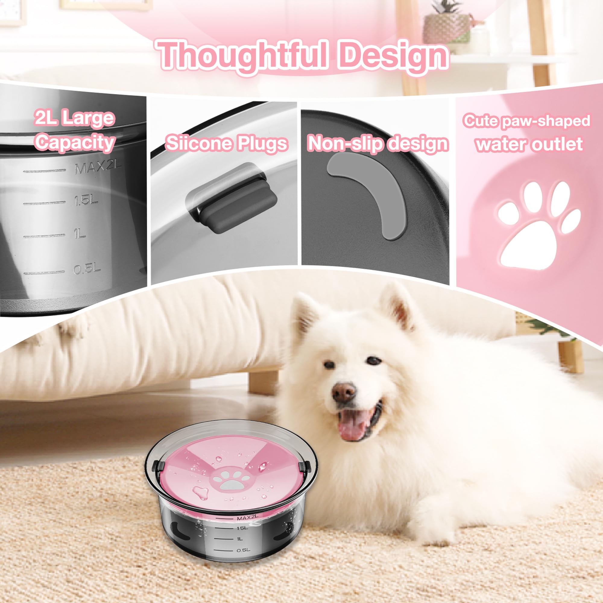 Yalanle 2L dog water bowl transparent design lets you monitor water level.