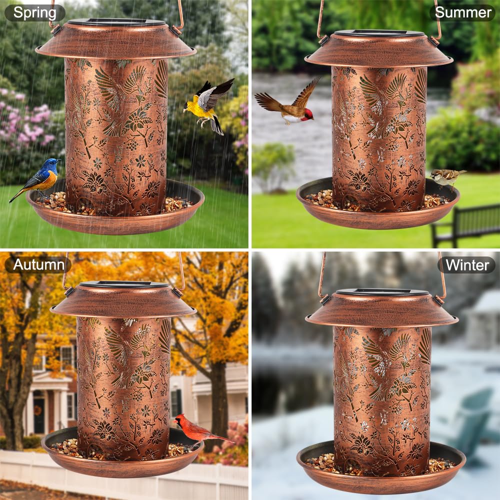 Yamodoor Cardinal Solar Bird Feeder-2lb-capacity demonstrates seed capacity for birds