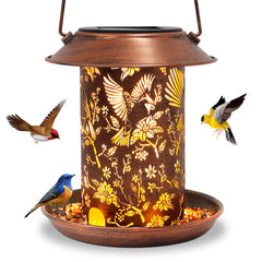 Yamodoor Cardinal Solar Bird Feeder lantern in daylight adds decorative outdoor ambiance