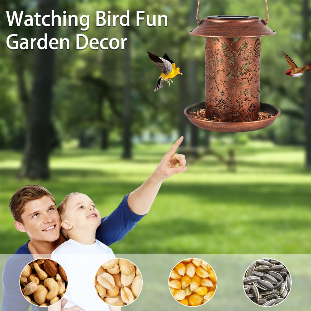 Yamodoor Cardinal Solar Bird Feeder night-glow adds gentle garden illumination