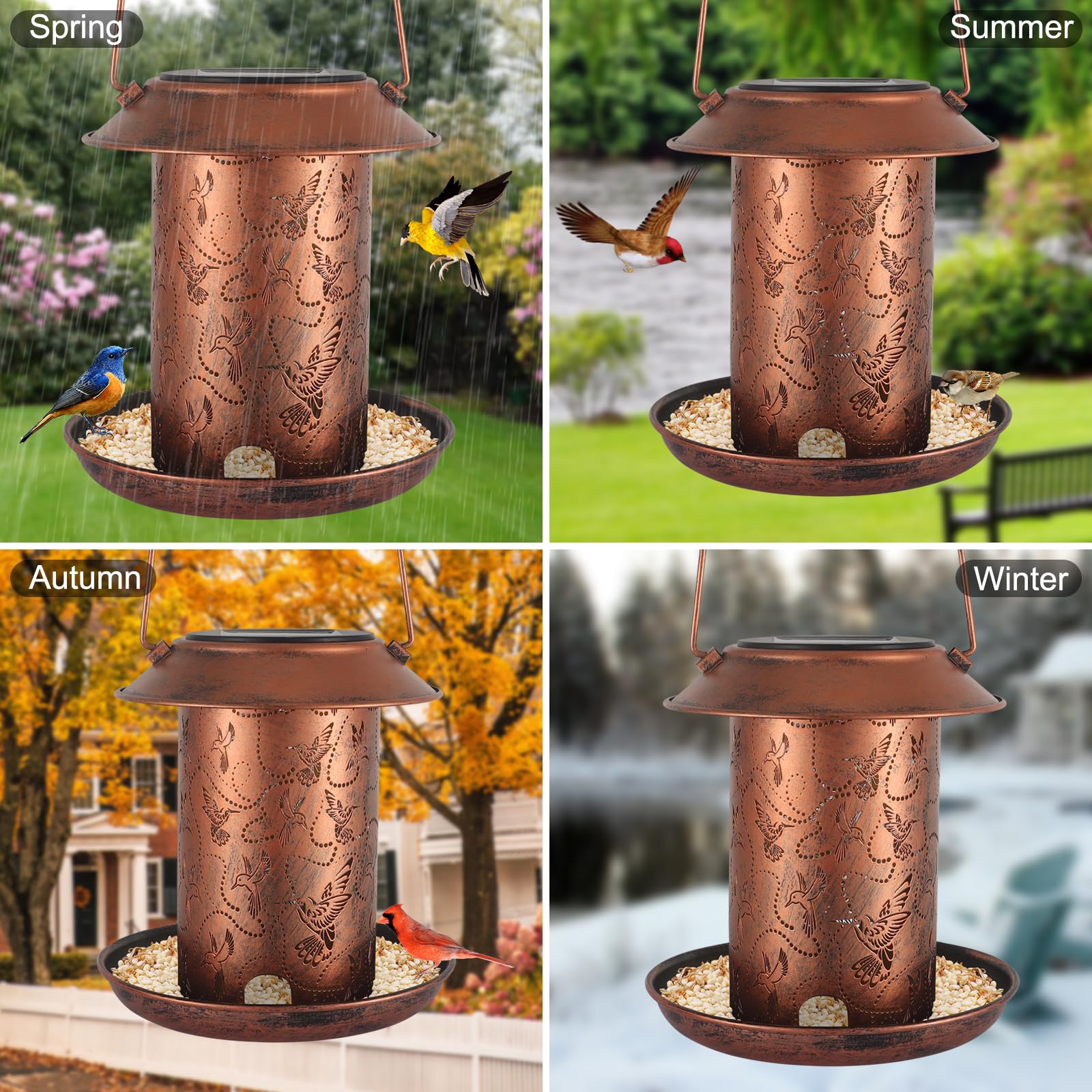Yamodoor solar-powered-night-illumination showcases soft light guiding visiting birds.