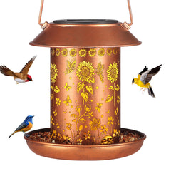 Yamodoor sunflower solar bird feeder front view, durable metal construction for outdoor longevity.