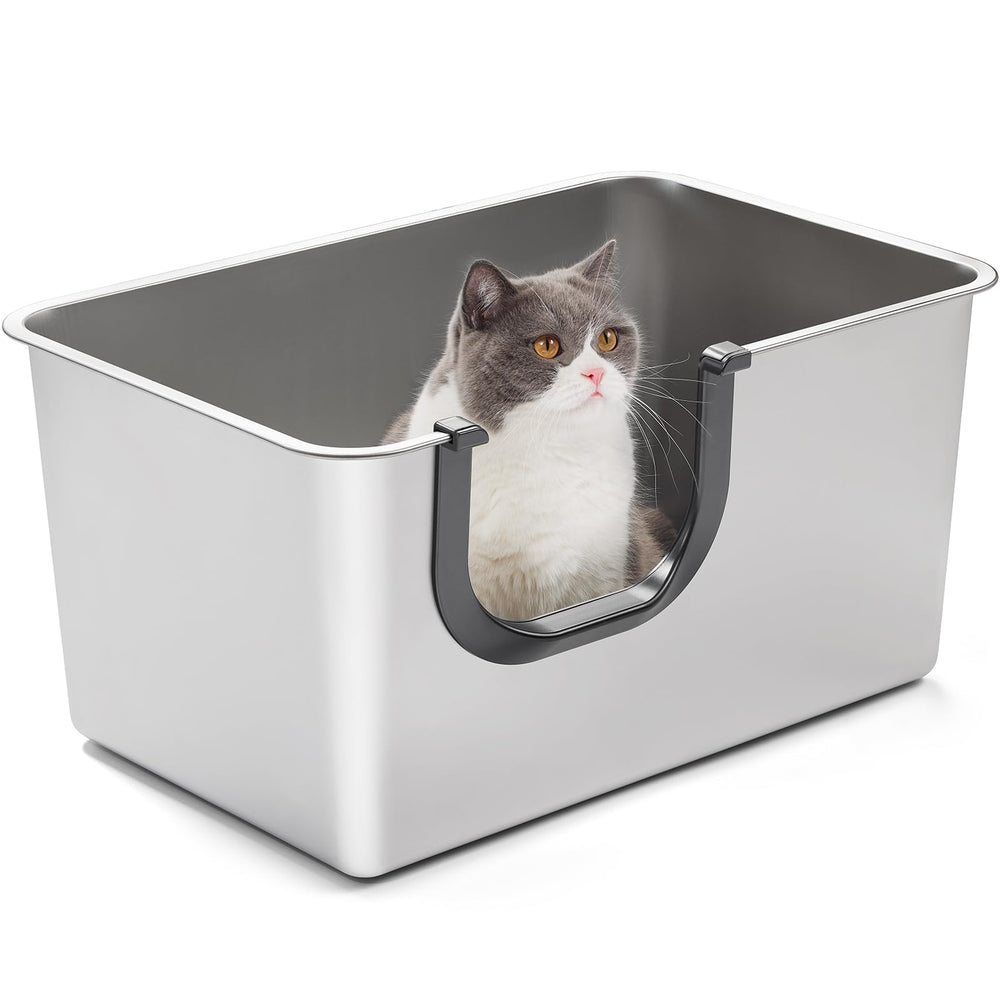 Yangbaga extra large stainless steel litter box front view shows durable leak-proof design.