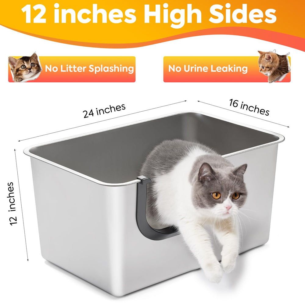 Yangbaga stainless steel litter box side-entry demonstrates easy access for kittens and seniors.