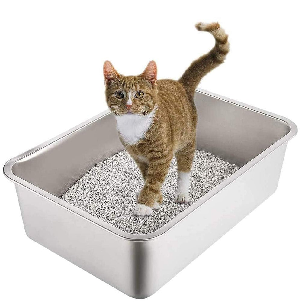 Yangbaga stainless steel litter box close-up, smooth surface for easy cleaning and odor control.