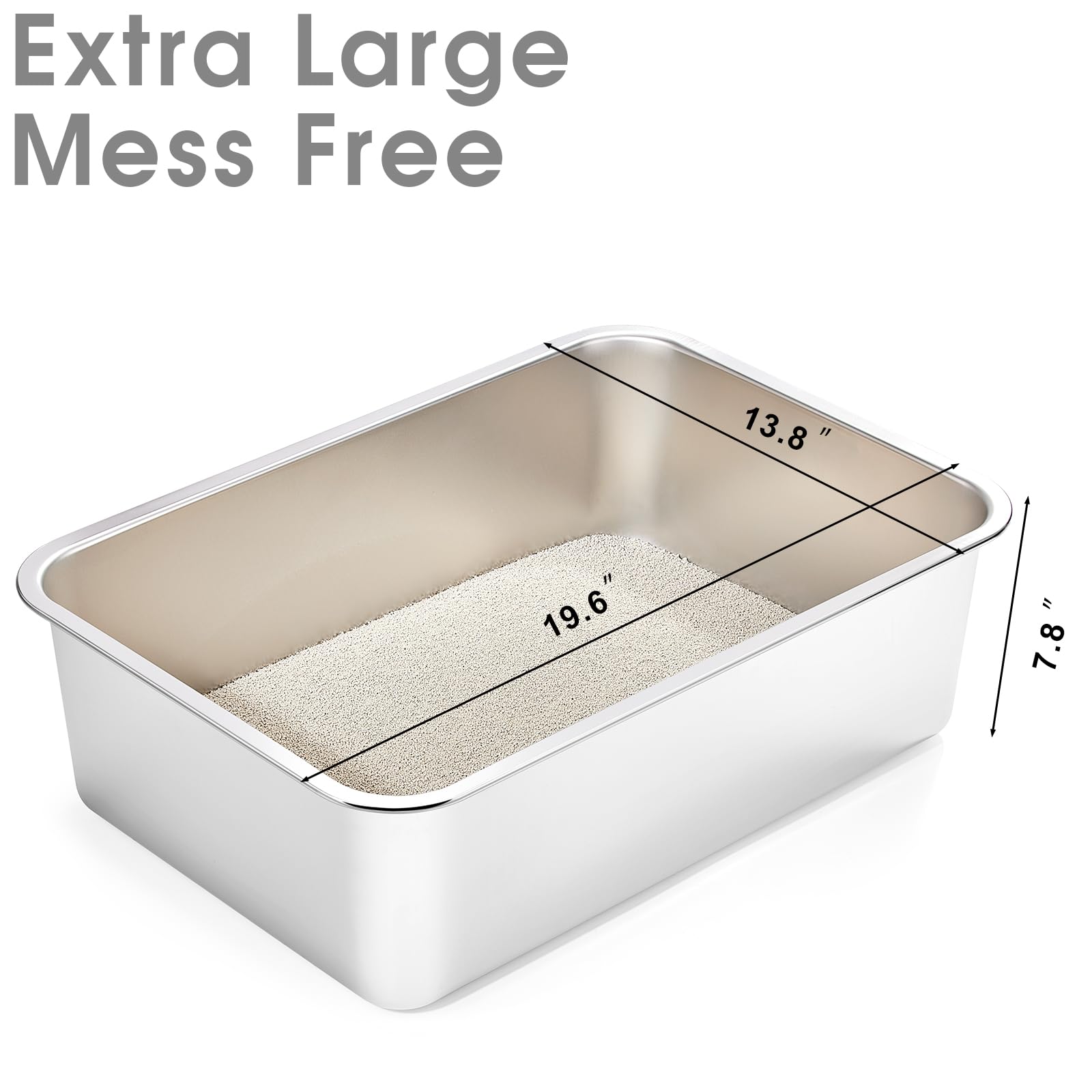 Yangbaga stainless steel litter box large size with high sides to contain mess.