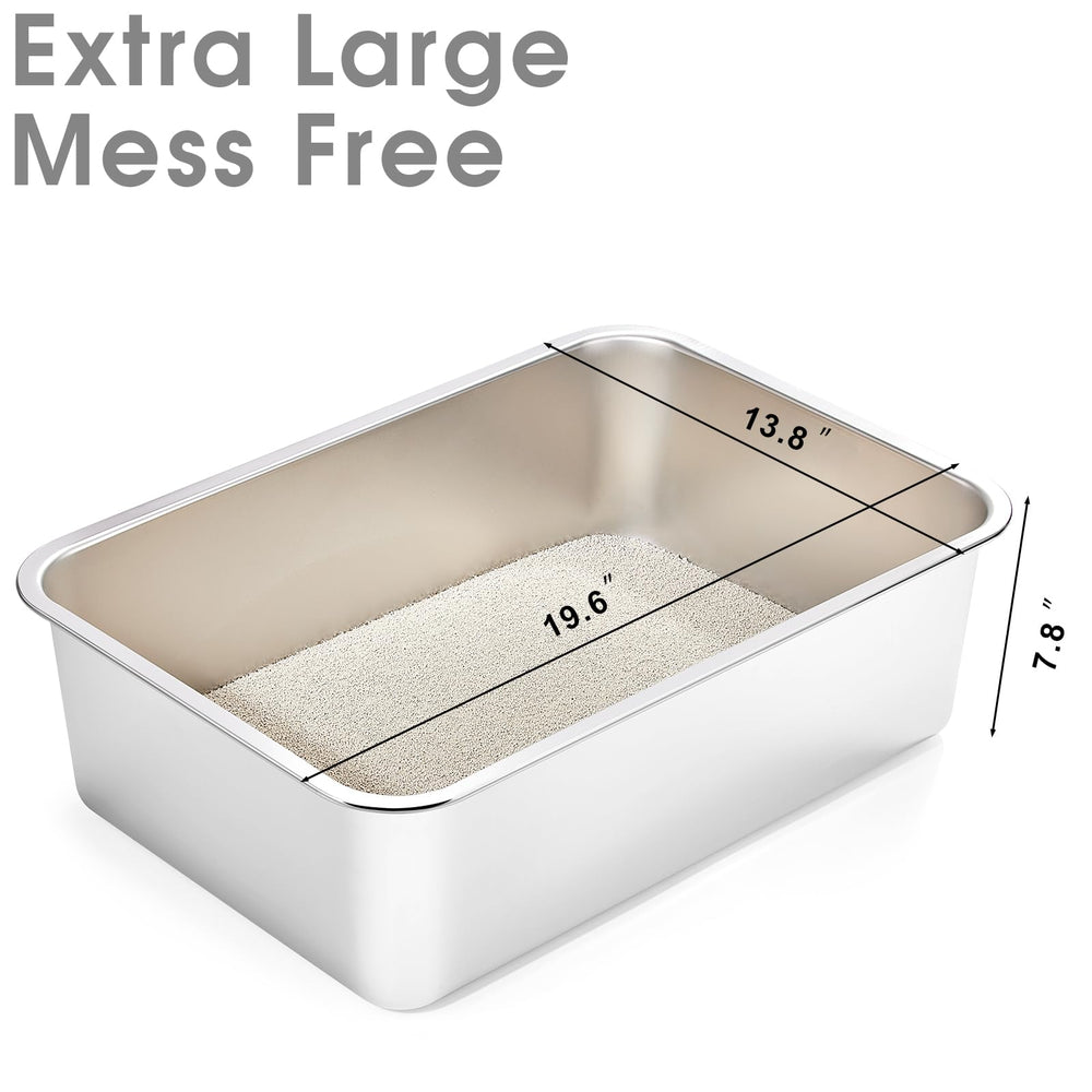Yangbaga stainless steel litter box large size with high sides to contain mess.