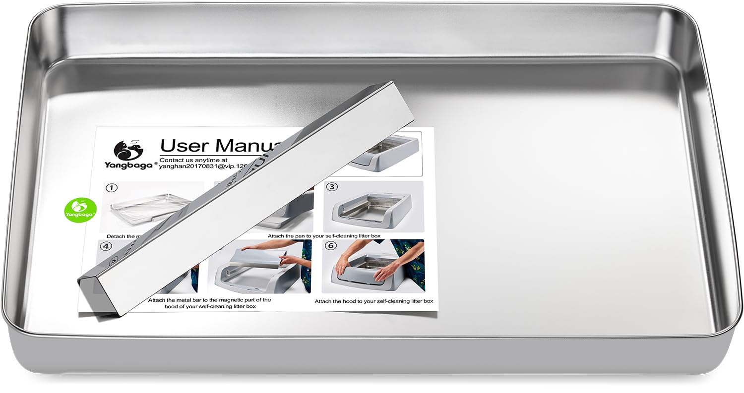 Yangbaga stainless steel reusable litter tray front view, durable and eco-friendly.