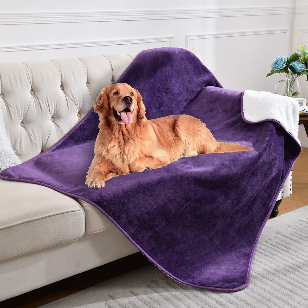 Yaning waterproof blanket on couch shows reversible sherpa and cozy surface.