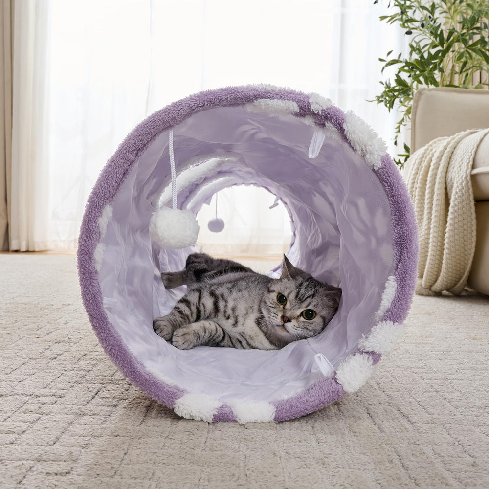 Yaning cat tunnel in use with pets enjoying safe indoor exercise