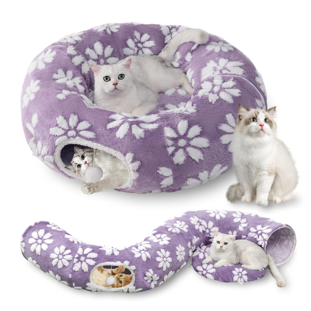 Yaning Cat Tunnel living room setup shows cozy play and rest area for pets.