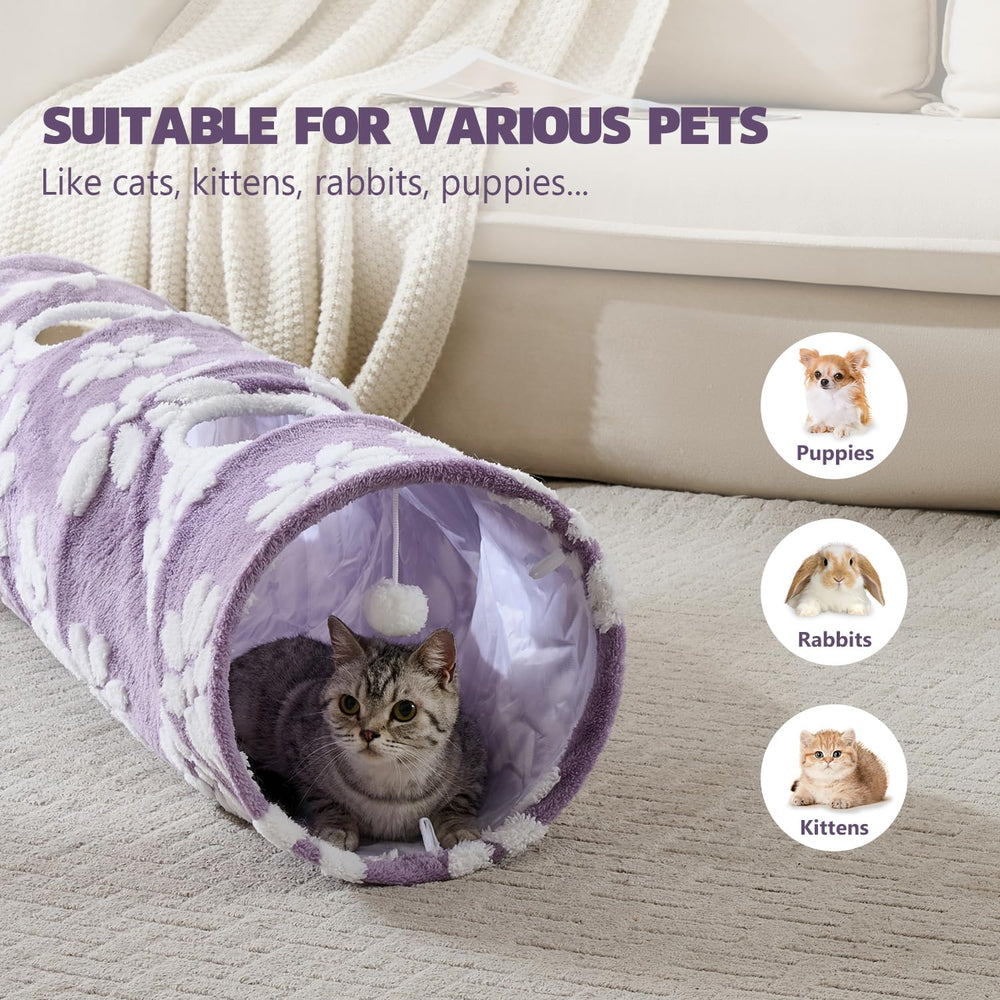 Yaning cat tunnel side view showing collapsible frame for space-saving storage