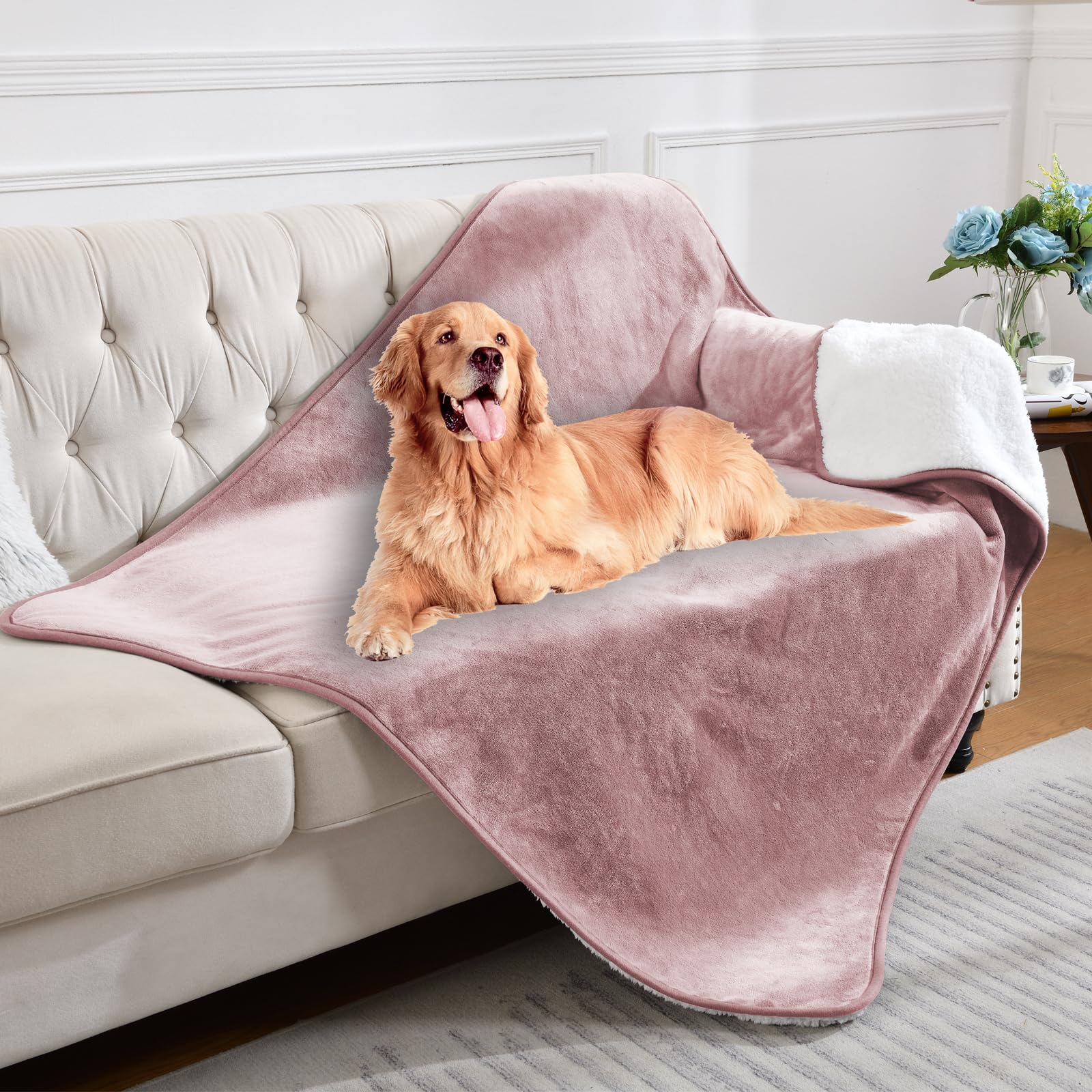 Yaning waterproof blanket sofa protector, reversible sherpa-flannel, offers versatile lounge protection
