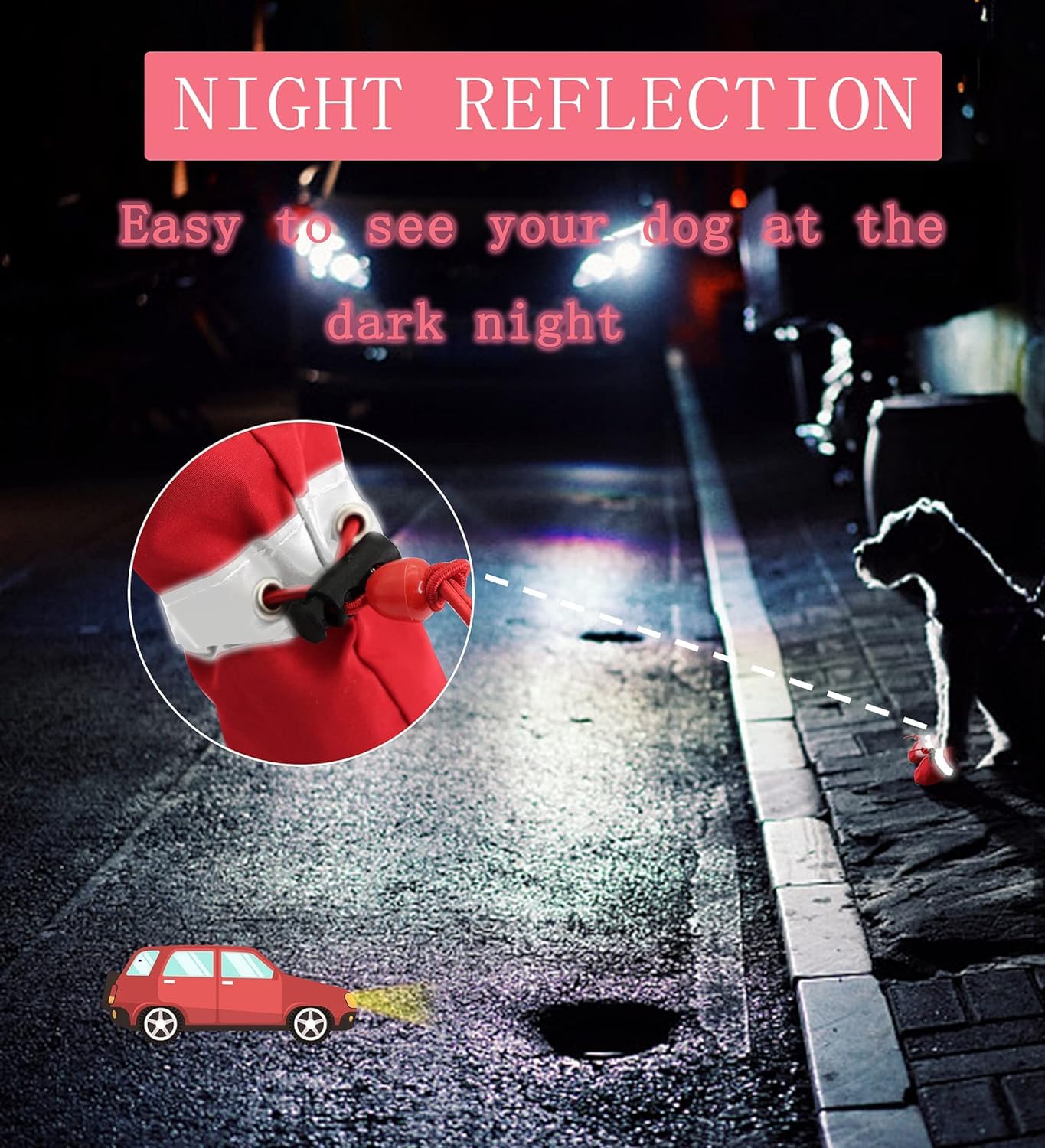 YAODHAOD dog shoes red adjustable drawstring and bright reflective tape for safety.