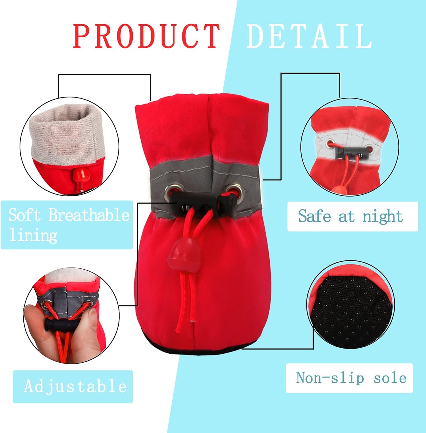 YAODHAOD dog shoes red non-slip sole closeup highlights traction on floors.