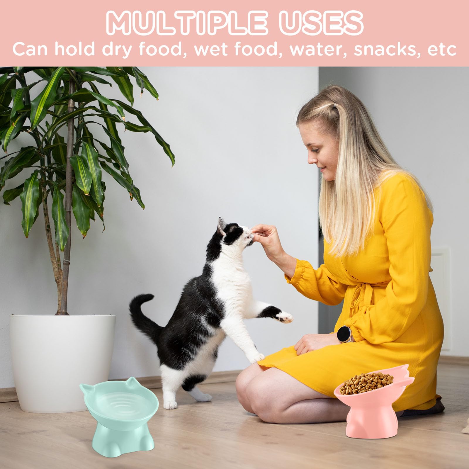 Yaomiao cat bowl anti-spill base helps minimize drips during meals.