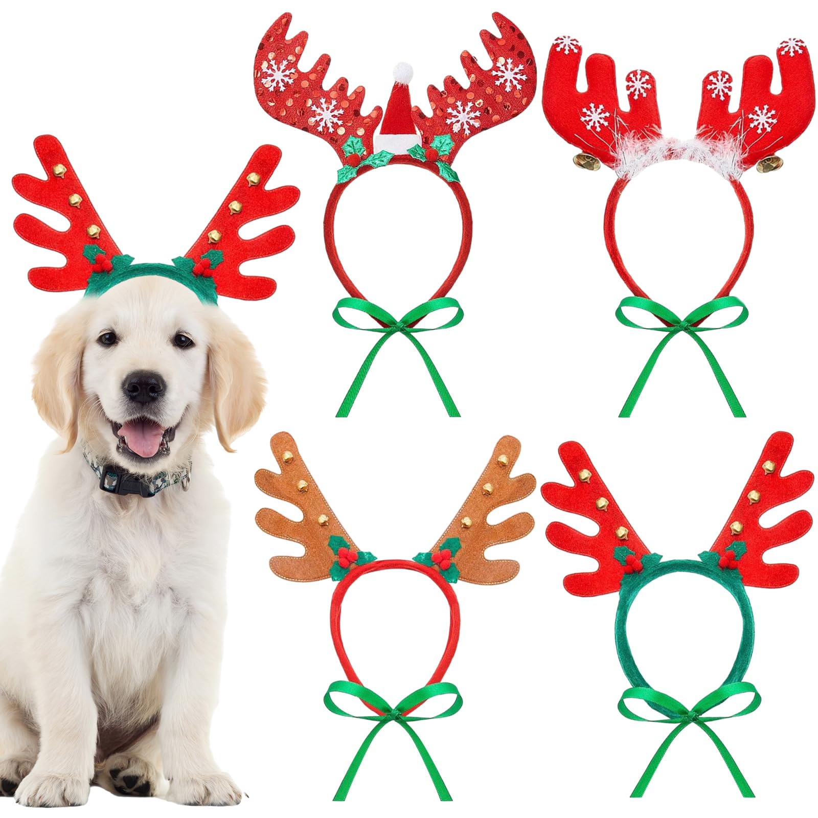Yaomiao Christmas elk headband variation 1 on a small dog for festive photos