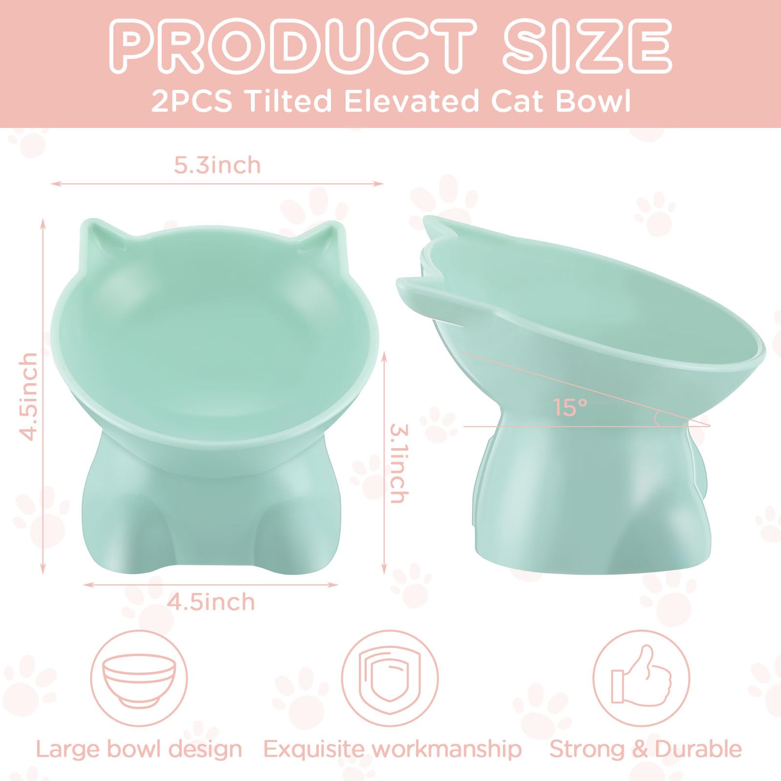Yaomiao elevated cat bowls green set shown for comfortable feeding posture.